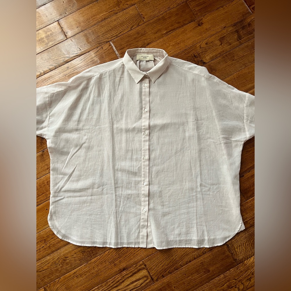 Weekend Max Mara Shirt Button Down Striped White and Light Pink Size 10 - Picture 11 of 15
